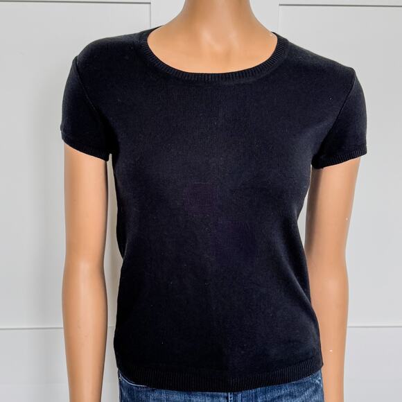 United Colors of Benetton, Solid Black Crew Neck Light Weight Sweater Top, Small - Picture 2 of 9